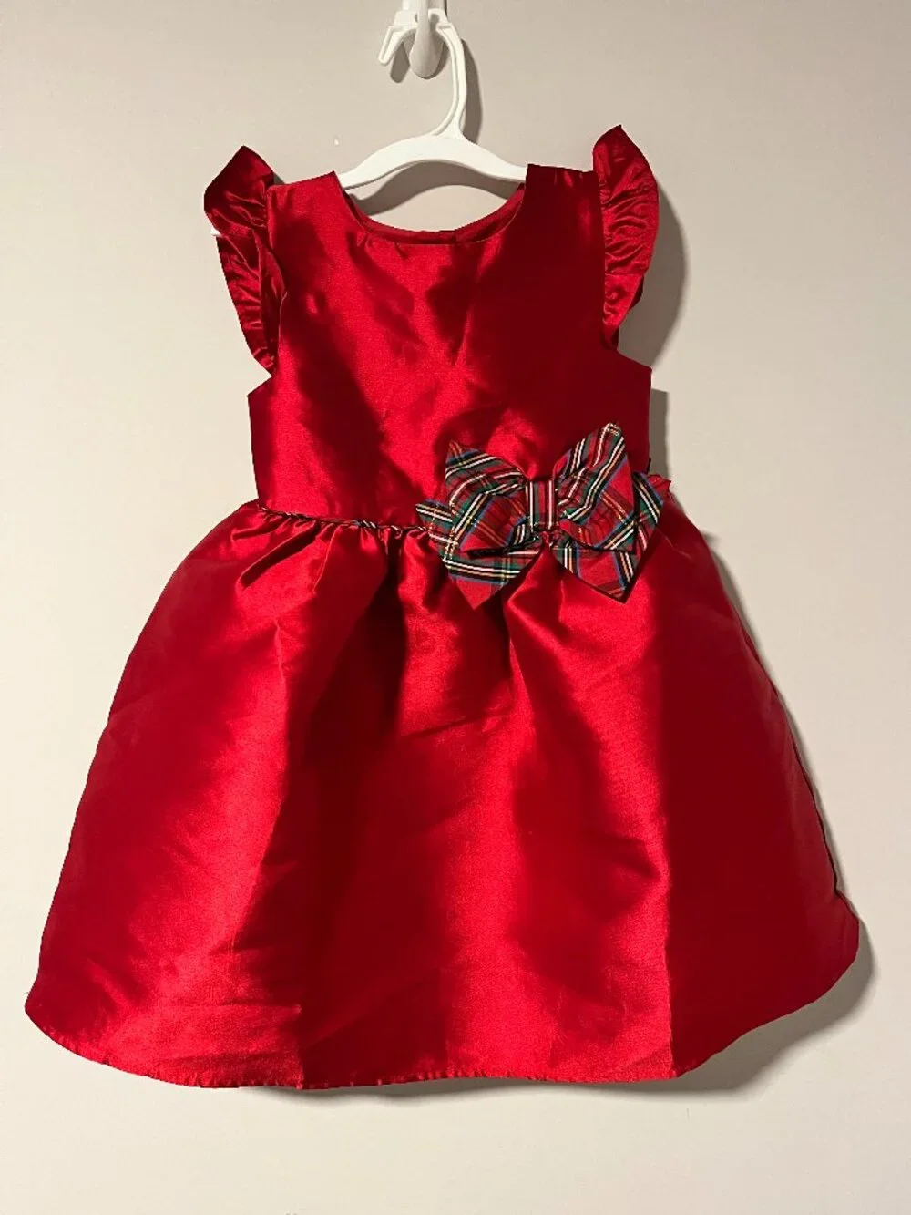 Red Taffeta Holiday Christmas Dress with Plaid Tartan Bow Girls 6x